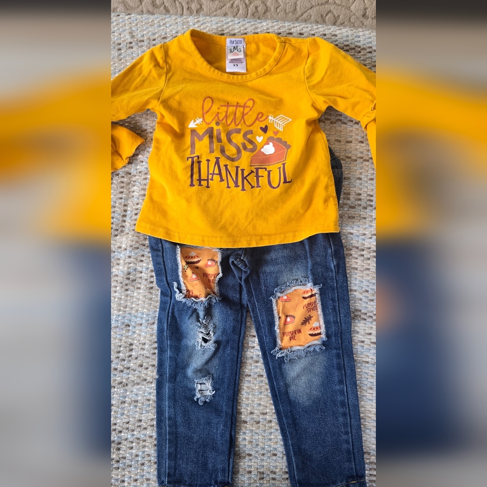 Boy Meets Girl Yellow 'Little Miss Thankful' Long Sleeve Tee Set